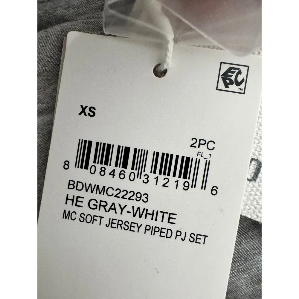 Barefoot‎ Dreams Malibu Soft Jersey Piped PJ Set Gray White XS BDWMC22293 NEW